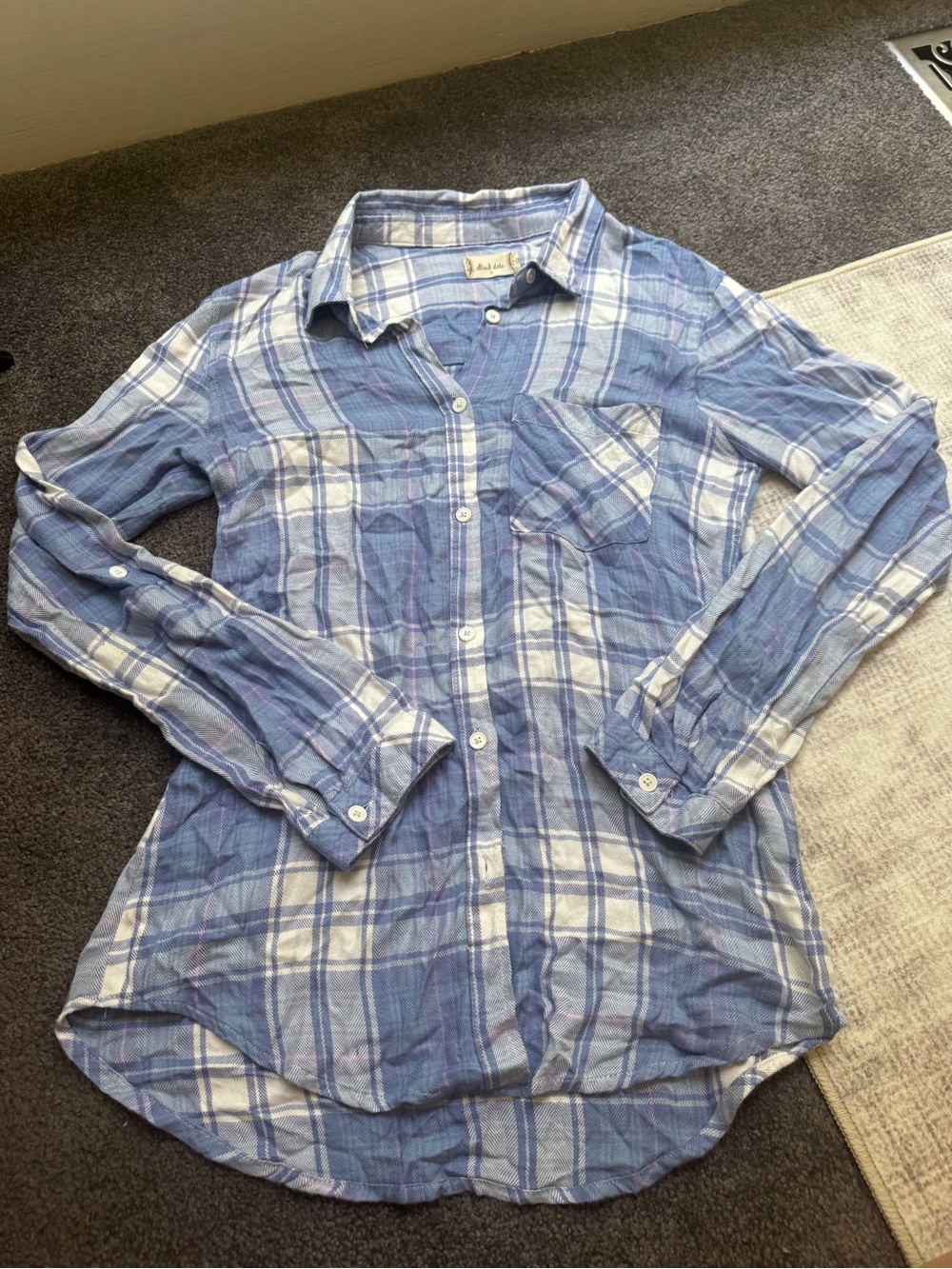 altard state Women’s Blue White Plaid Collared Button-Up Long Sleeve Shirt S